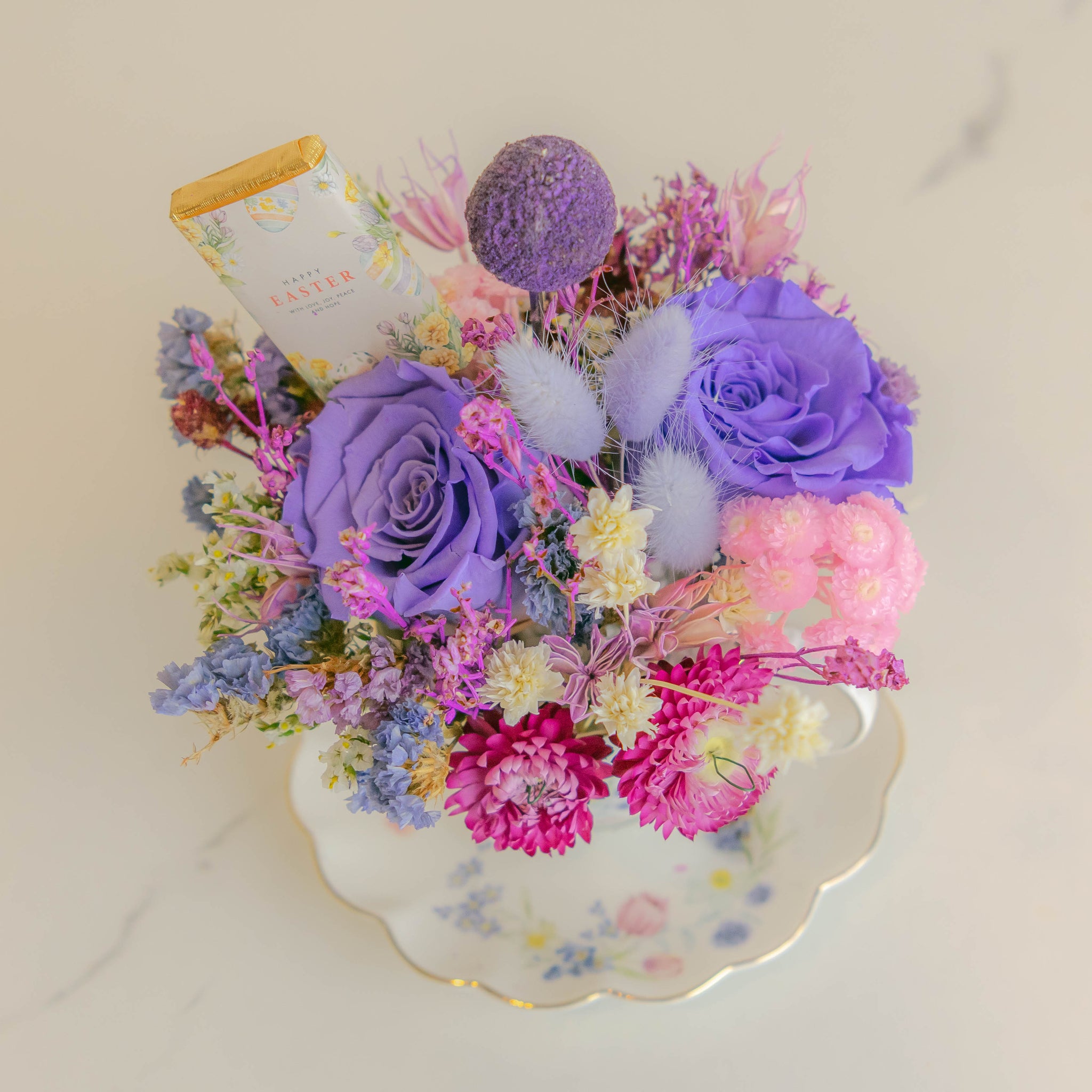 PDRY-114-EASTER PASTEL GLOW-Dried Flower Centerpiece