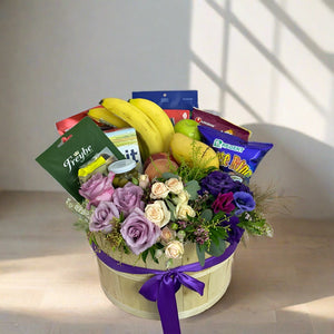 BSK- 7004 Gourmet Food and Flower gift basket
