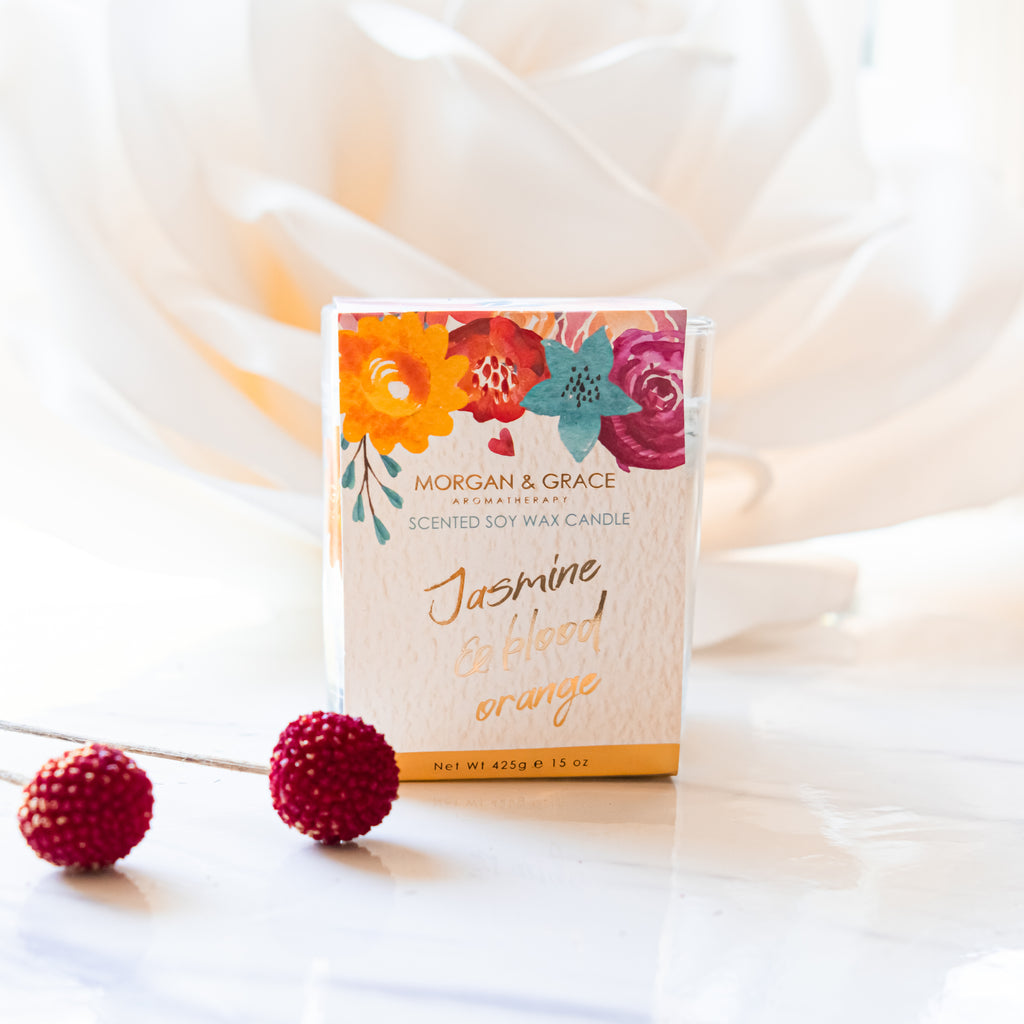 M & G Aromatherapy -Jasmine and Blood Orange soy candle