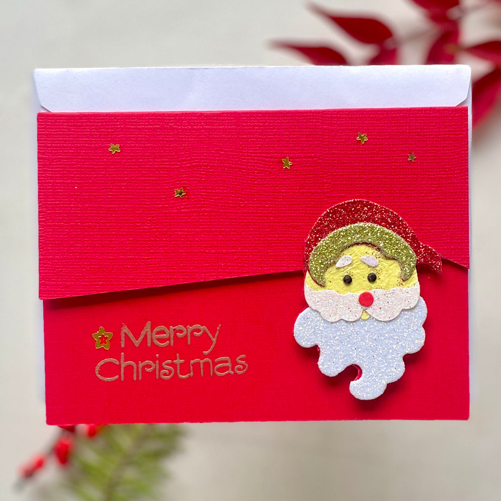 Merry Christmas - Glittery Santa - Petalino Handmade Cards