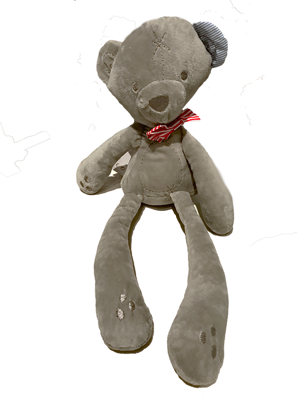 Teddy Bear with Red Bowtie and lanky legs (Soft Plush) Gray Petalino Flower Bar & Events