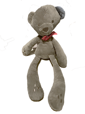 Teddy Bear with Red Bowtie and lanky legs (Soft Plush) Gray Petalino Flower Bar & Events