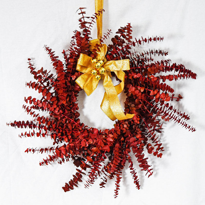 XMAS-1307 All seasons tinted eucalyptus wreath - red Petalino Flower Bar & Events