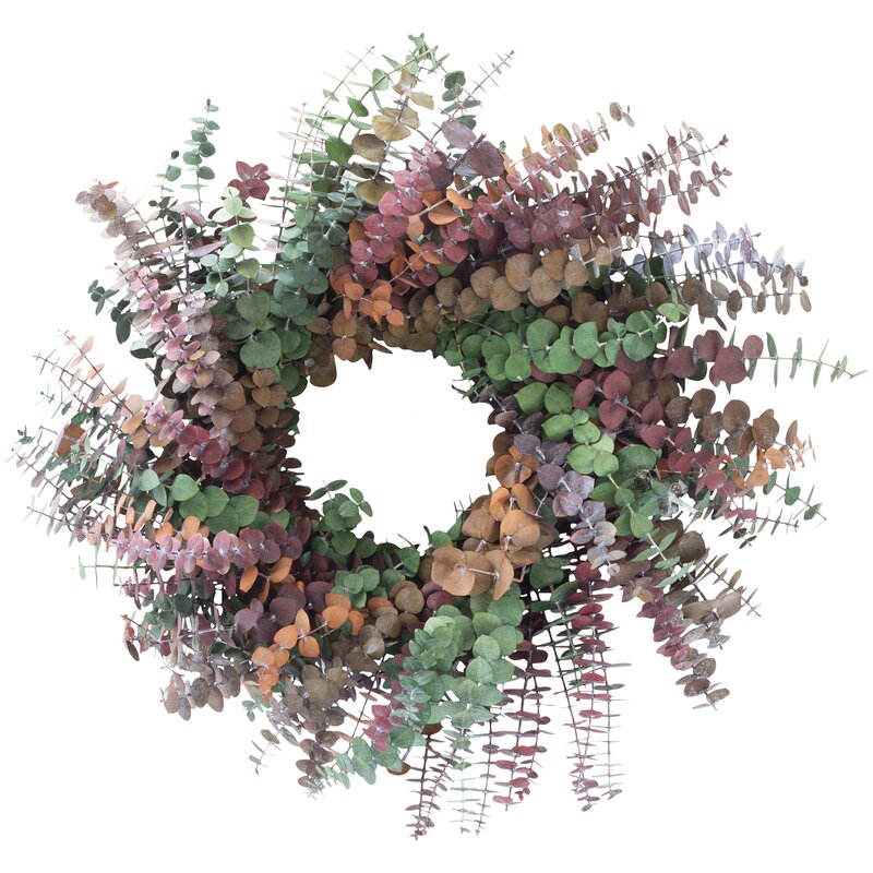 XMAS-1312 All seasons tinted eucalyptus wreath - green, pink and orange Petalino Flower Bar & Events