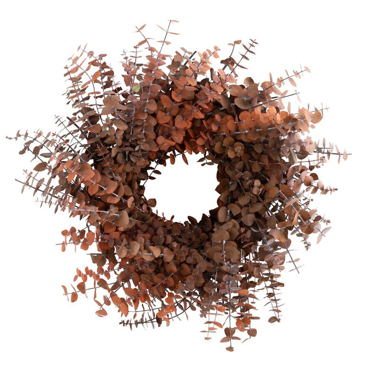 XMAS-1313 All seasons tinted eucalyptus wreath - orange and brown Petalino Flower Bar & Events